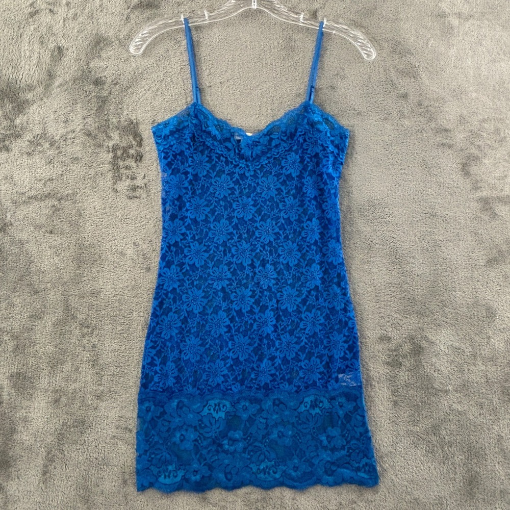 Zenana Outfitters Sheer Lace Cami Tank‎ Womens S Blue Long Y2K Spaghetti Strap